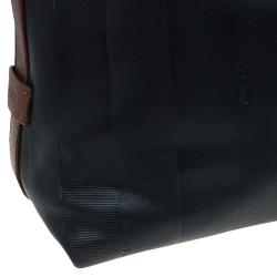Pre Owned Fendi Black Leather Pequin Tonal Stripe Hobo 