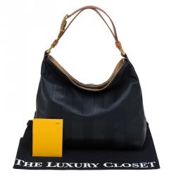 Pre Owned Fendi Black Leather Pequin Tonal Stripe Hobo 