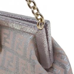 Pre Owned Fendi Metallic Beige/Silver Zucchino Canvas Frame Chain Clutch