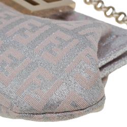 Pre Owned Fendi Metallic Beige/Silver Zucchino Canvas Frame Chain Clutch