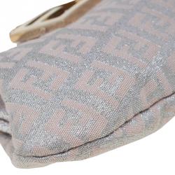 Pre Owned Fendi Metallic Beige/Silver Zucchino Canvas Frame Chain Clutch