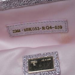 Pre Owned Fendi Metallic Beige/Silver Zucchino Canvas Frame Chain Clutch