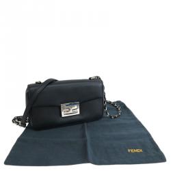 Pre Owned Fendi Black Nappa Leather Mini Be Baguette Crossbody Bag