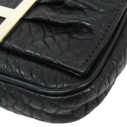 Pre Owned Fendi Black Pebbled Leather Mia Pochette Bag