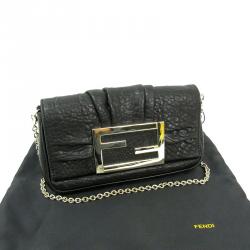 Pre Owned Fendi Black Pebbled Leather Mia Pochette Bag