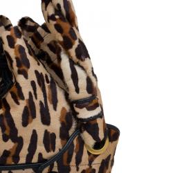 Fendi Leopard Print Calf Hair Palazzo Bucket Shoulder Bag