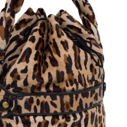 Fendi Leopard Print Calf Hair Palazzo Bucket Shoulder Bag