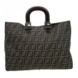 Pre Owned Fendi Tobacco Zucca Canvas Large Shopping Tote