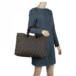 Pre Owned Fendi Tobacco Zucca Canvas Large Shopping Tote