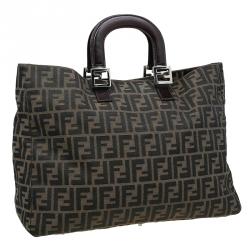 Pre Owned Fendi Tobacco Zucca Canvas Large Shopping Tote