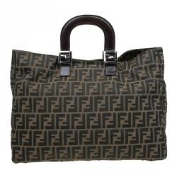 Pre Owned Fendi Tobacco Zucca Canvas Large Shopping Tote