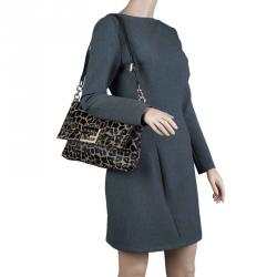 Pre Owned Fendi Bi Color Leopard Print Canvas New Forever Flap Bag