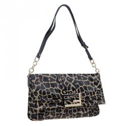 Pre Owned Fendi Bi Color Leopard Print Canvas New Forever Flap Bag