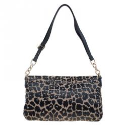 Pre Owned Fendi Bi Color Leopard Print Canvas New Forever Flap Bag
