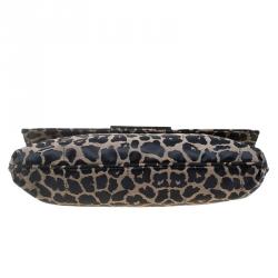 Pre Owned Fendi Bi Color Leopard Print Canvas New Forever Flap Bag
