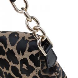 Pre Owned Fendi Bi Color Leopard Print Canvas New Forever Flap Bag