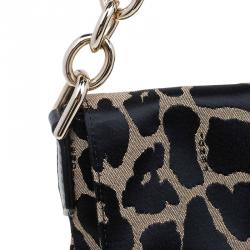 Pre Owned Fendi Bi Color Leopard Print Canvas New Forever Flap Bag