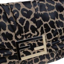 Pre Owned Fendi Bi Color Leopard Print Canvas New Forever Flap Bag