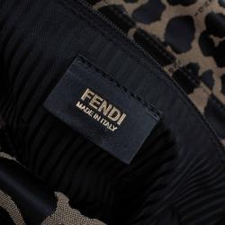 Pre Owned Fendi Bi Color Leopard Print Canvas New Forever Flap Bag