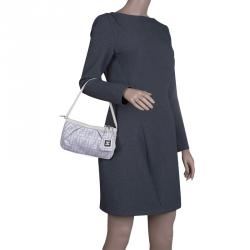 Pre Owned Fendi Off White/Beige Zucca Canvas Pochette Bag