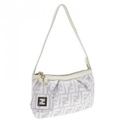 Pre Owned Fendi Off White/Beige Zucca Canvas Pochette Bag