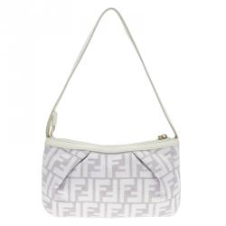 Pre Owned Fendi Off White/Beige Zucca Canvas Pochette Bag