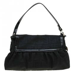 Pre Owned Fendi Black Zucca Canvas Chef Shoulder Bag