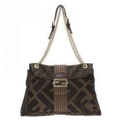 Fendi Tobacco Zucca Canvas Maxi Baguette Shoulder Bag