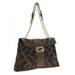 Fendi Tobacco Zucca Canvas Maxi Baguette Shoulder Bag