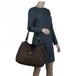Pre Owned Fendi Tobacco Zucca Canvas Chiusura Tote