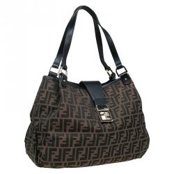 Pre Owned Fendi Tobacco Zucca Canvas Chiusura Tote