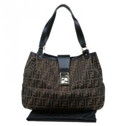 Pre Owned Fendi Tobacco Zucca Canvas Chiusura Tote