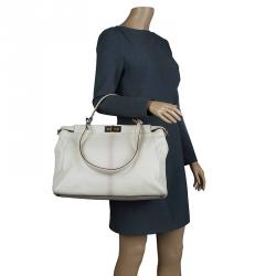 Pre Owned Fendi Beige LeatherLarge Peekaboo Top Handle Bag