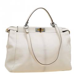 Pre Owned Fendi Beige LeatherLarge Peekaboo Top Handle Bag