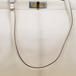 Pre Owned Fendi Beige LeatherLarge Peekaboo Top Handle Bag