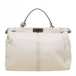 Pre Owned Fendi Beige LeatherLarge Peekaboo Top Handle Bag
