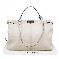 Pre Owned Fendi Beige LeatherLarge Peekaboo Top Handle Bag
