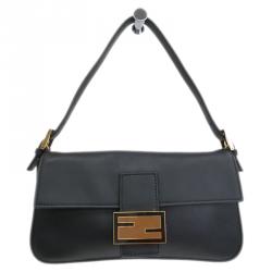 Fendi Black Leather Baguette Shoulder Bag