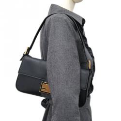 Fendi Black Leather Baguette Shoulder Bag