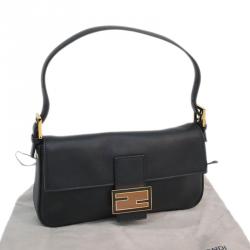 Fendi Black Leather Baguette Shoulder Bag