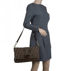 Pre Owned Fendi Tobacco Zucca Canvas Mia Zucca Flap Bag