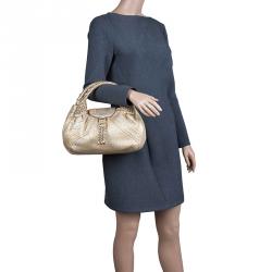 Pre Owned Fendi Gold Leather Mini Spy Bag