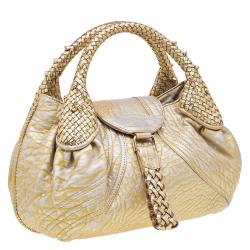 Pre Owned Fendi Gold Leather Mini Spy Bag