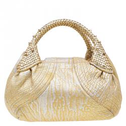 Pre Owned Fendi Gold Leather Mini Spy Bag