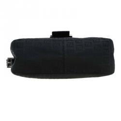 Pre Owned Fendi Black Zucchino Canvas Baguette Shoulder Bag