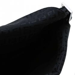 Pre Owned Fendi Black Zucchino Canvas Baguette Shoulder Bag