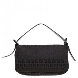 Pre Owned Fendi Dark Brown Zucchino Canvas Shoulder Bag