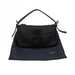 Pre Owned Fendi Dark Brown Zucchino Canvas Shoulder Bag