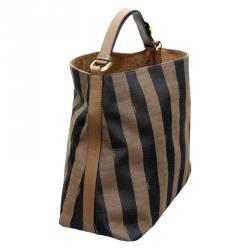 Pre Owned Fendi Tobacco Pequin Striped Canvas Hobo