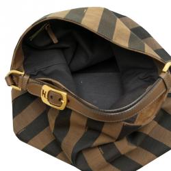 Pre Owned Fendi Tobacco Pequin Striped Canvas Hobo